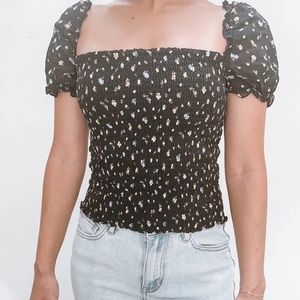 Reformation Jess Top - Black Floral